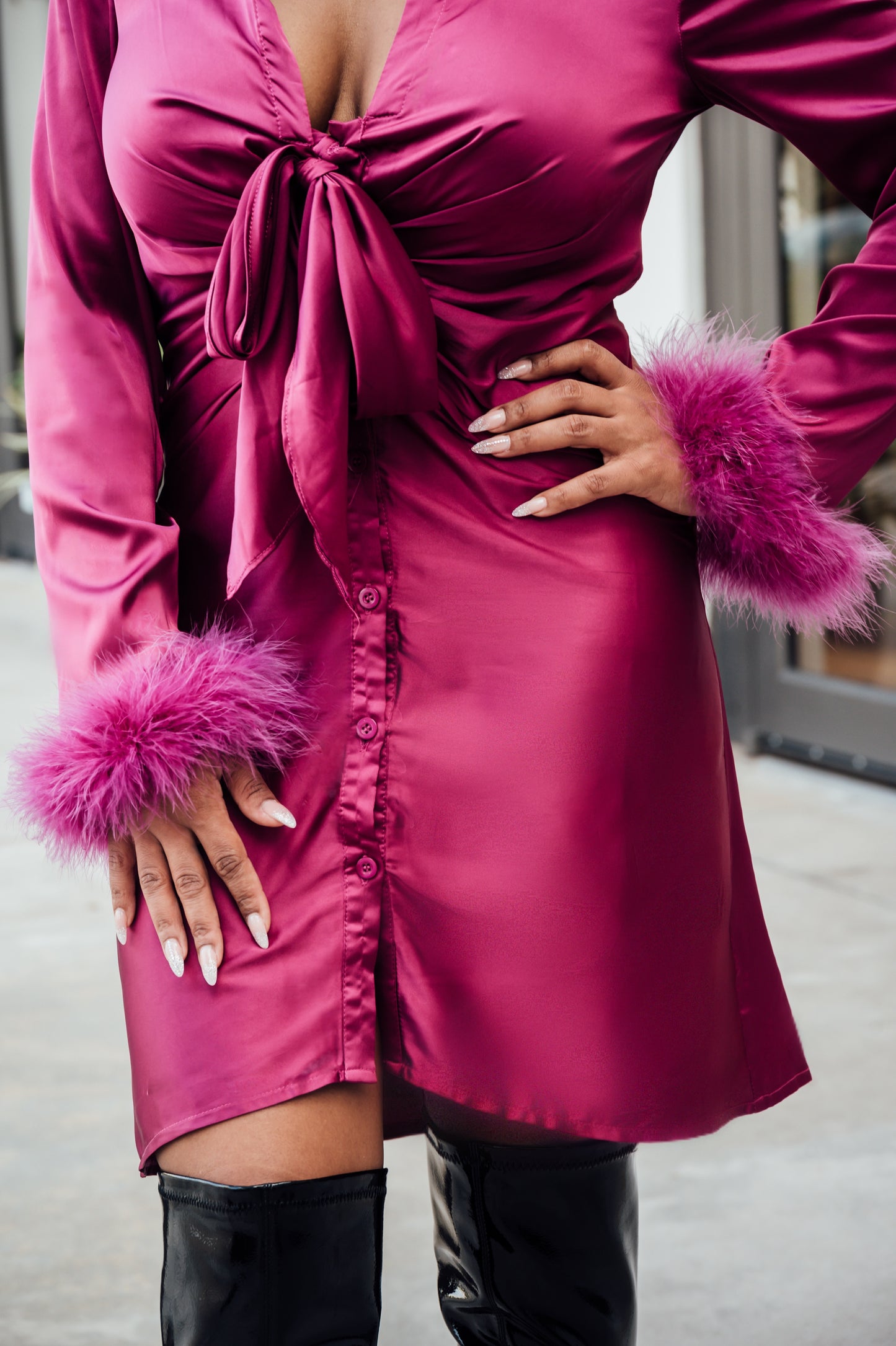 Magenta Long Sleeve Dress