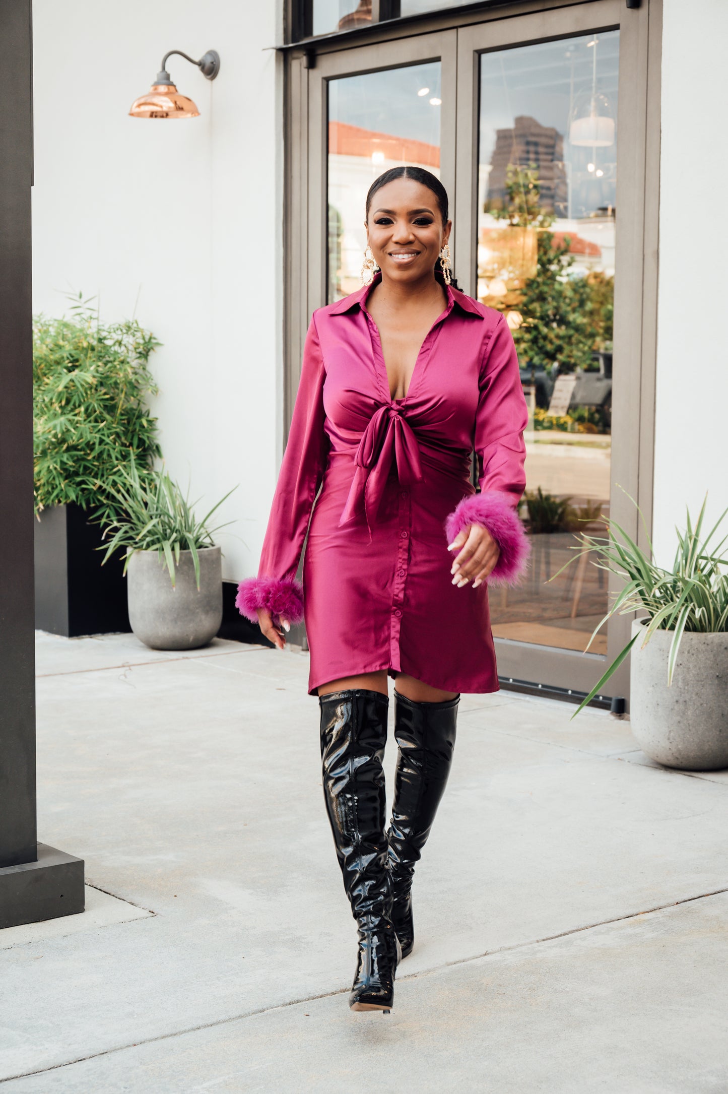 Magenta Long Sleeve Dress
