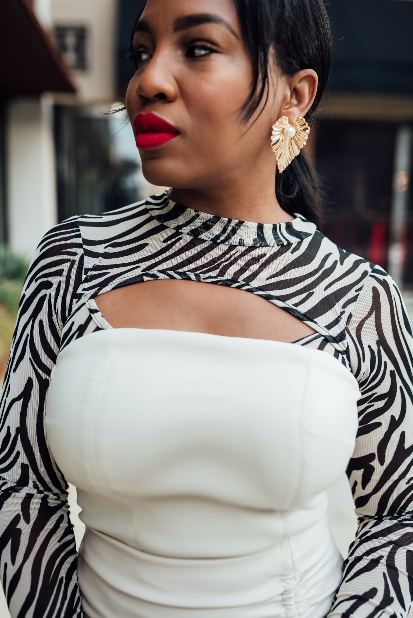 Zebra sheer bodysuit- Blk/White