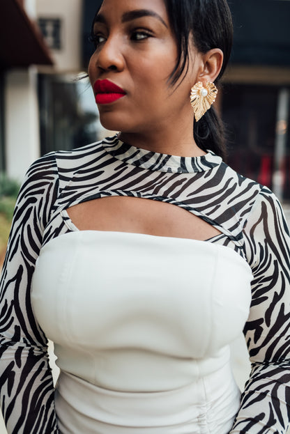 Zebra sheer bodysuit- Blk/White