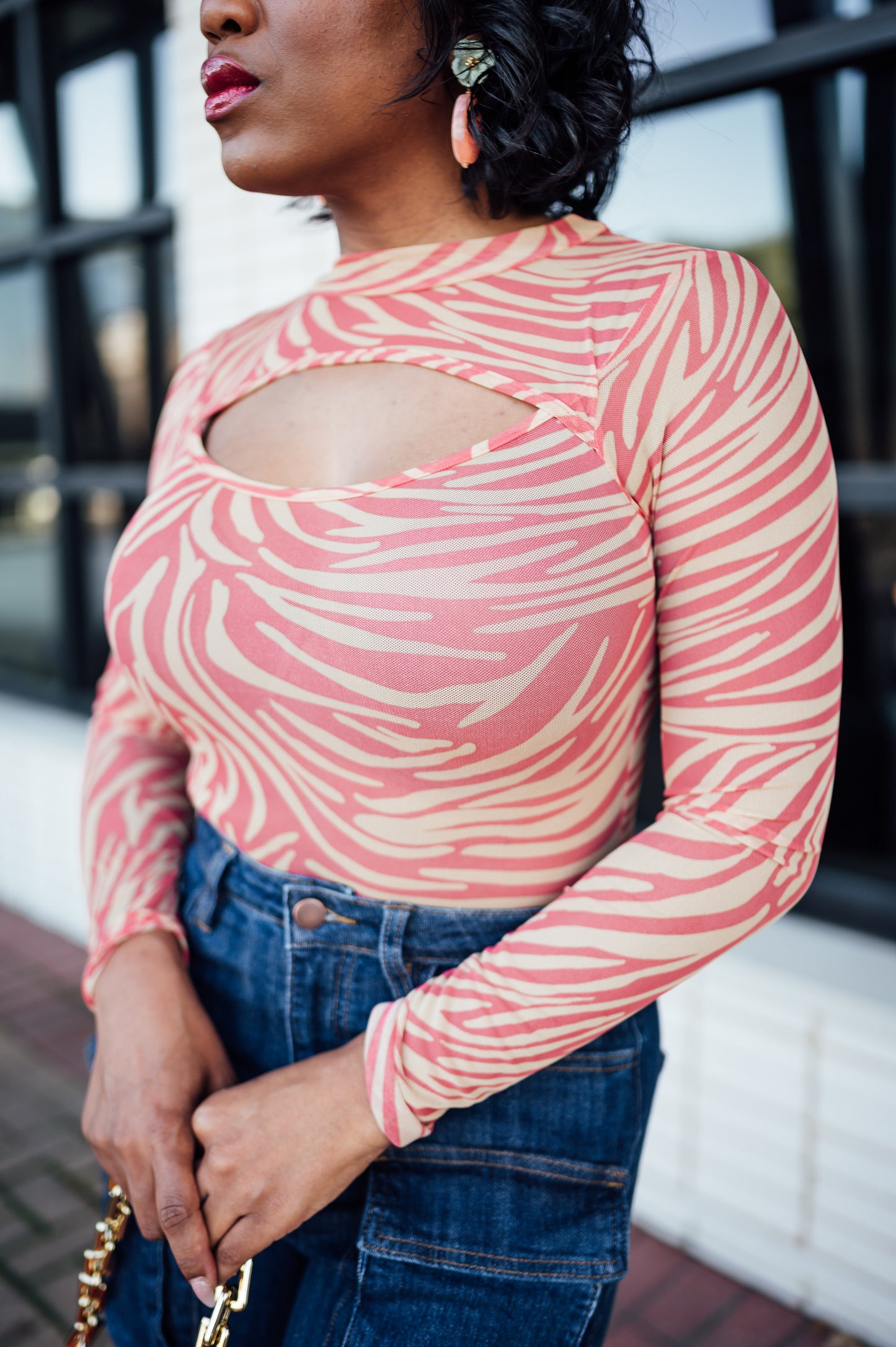 Zebra sheer bodysuit- Tangerine