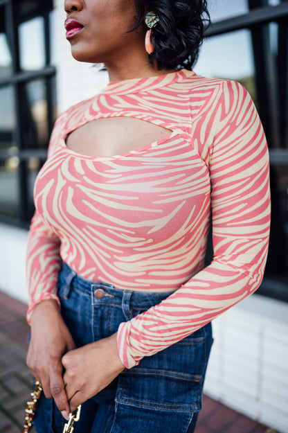 Zebra sheer bodysuit- Tangerine