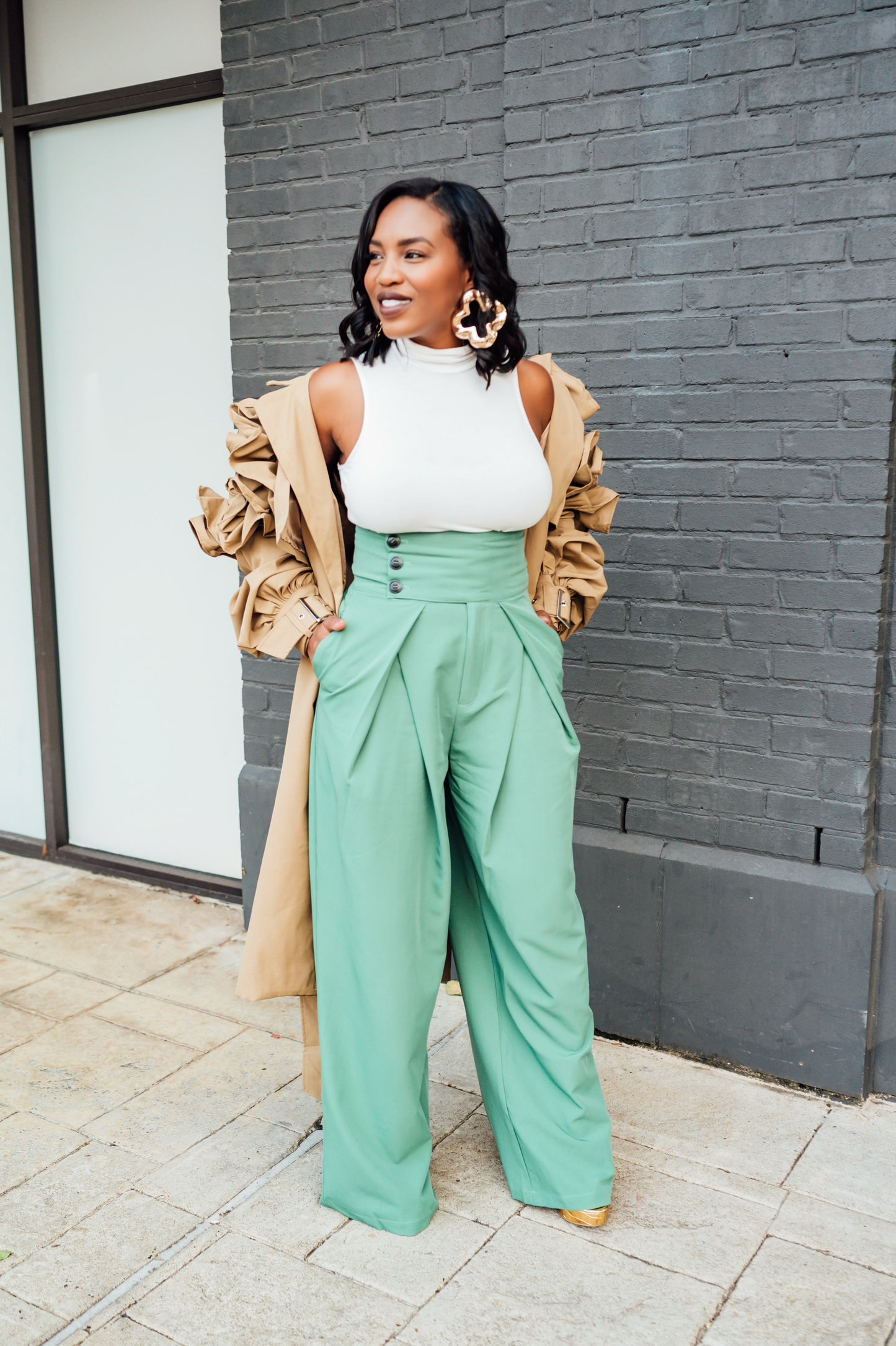 Green high waist pants