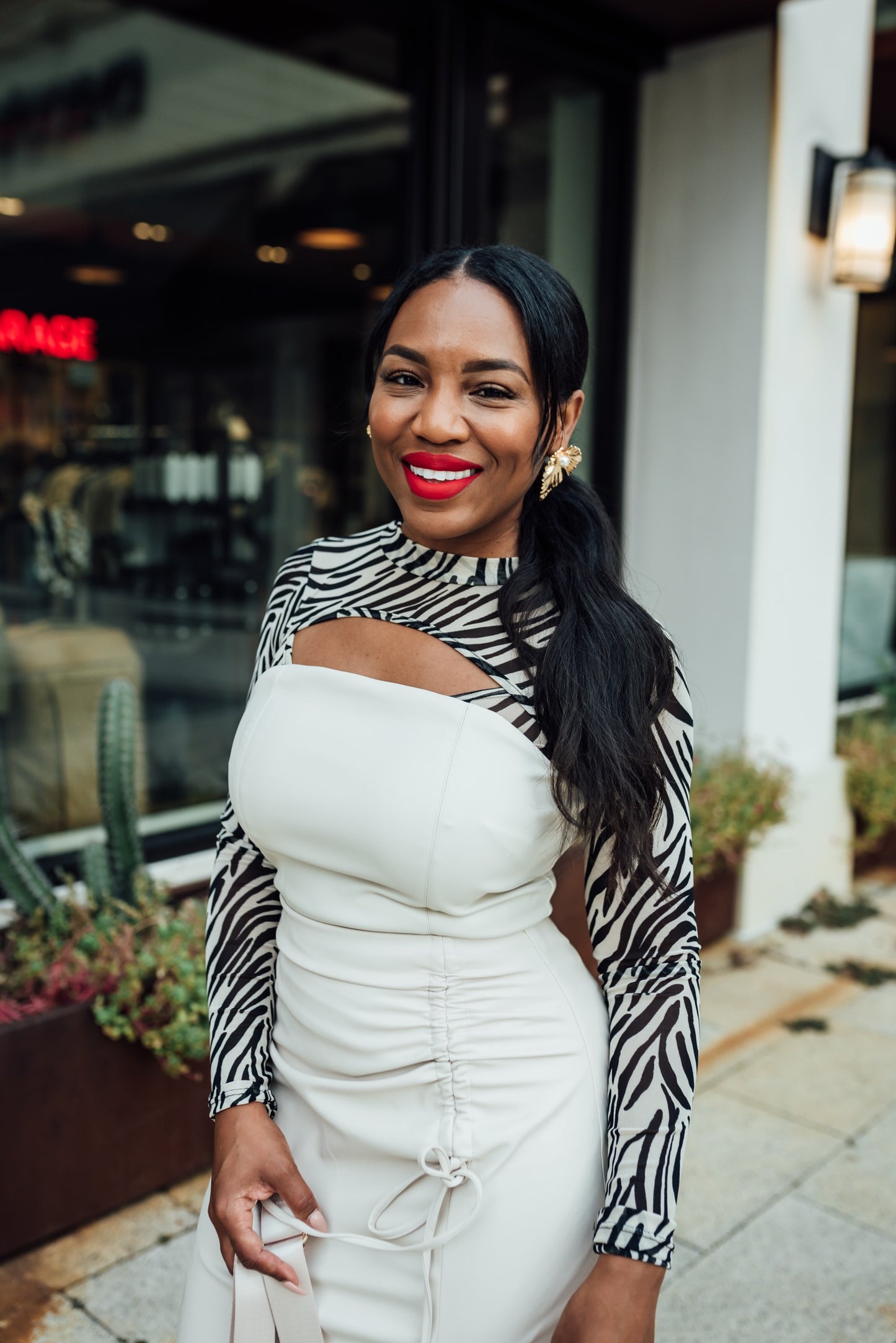 Zebra sheer bodysuit- Blk/White