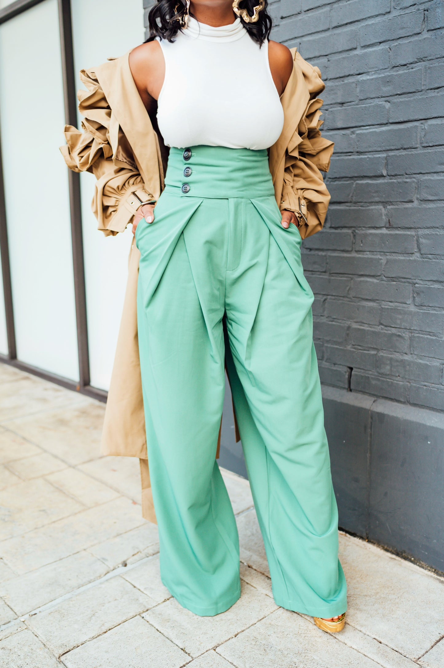 Green high waist pants