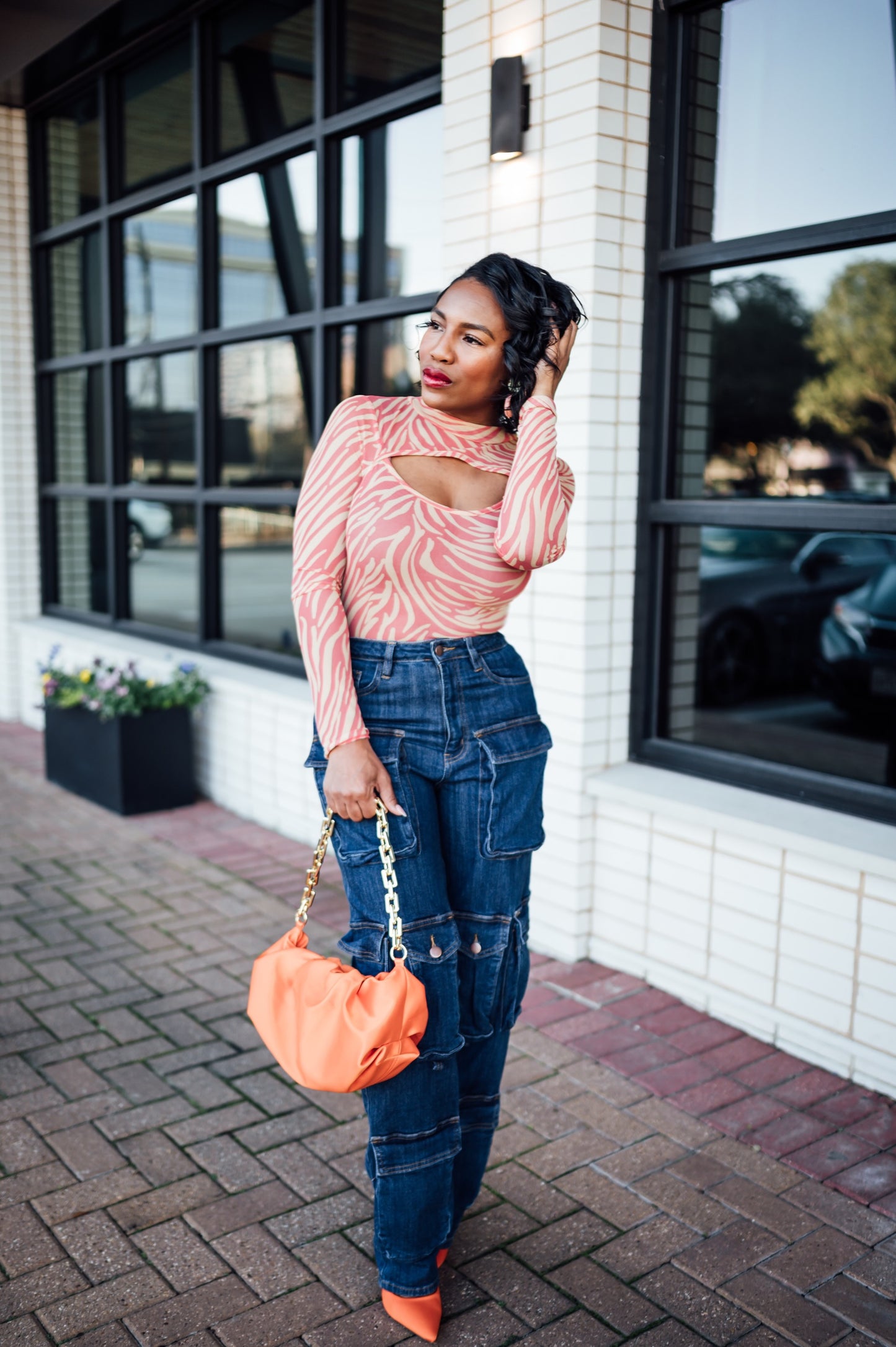 Zebra sheer bodysuit- Tangerine