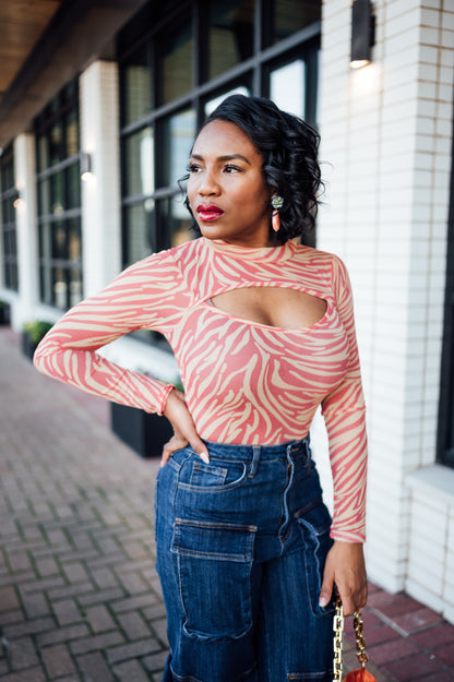 Zebra sheer bodysuit- Tangerine
